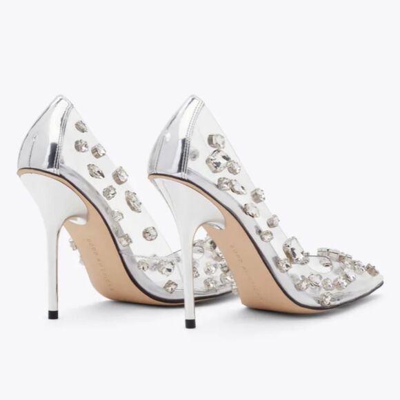 Good American Jeweled Emma Gem Pointy Toe Translucent Stiletto Heels Pumps - Picture 4 of 16